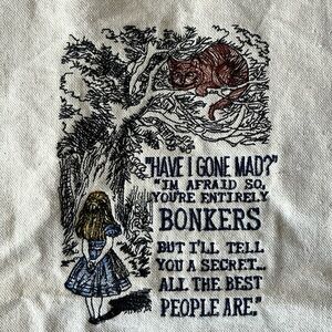 Alice in Wonderland Embroidered Tote Bag Canvas Large Multi Pocket